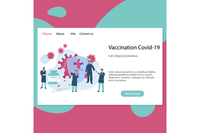 Vaccination covid-19 landing page. Immunization and prevent