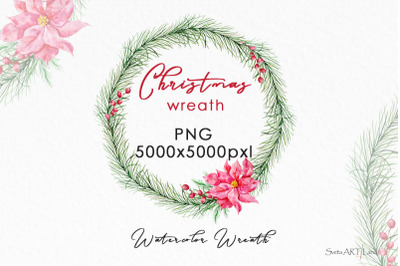 Christmas Wreath PNG, Watercolor Winter Single Wreath