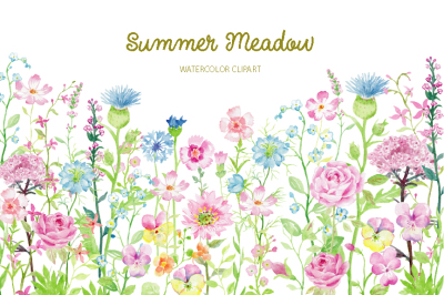 Watercolor Clipart Summer Meadow