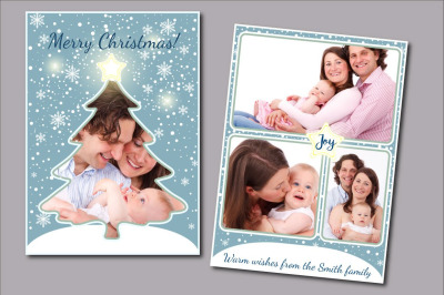 Christmas tree family card template, PSD template, 5x7 inches PSD