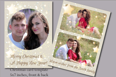 Christmas and New Year family card template, PSD template, 5x7 inches