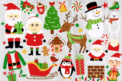 Christmas Clipart, Holiday Clipart Set, Cute Christmas Clip Art, Santa