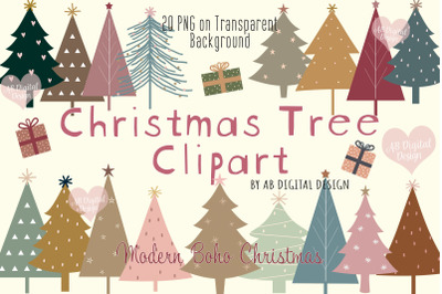 Christmas Tree Clipart, Modern Christmas, Scandi Boho Christmas