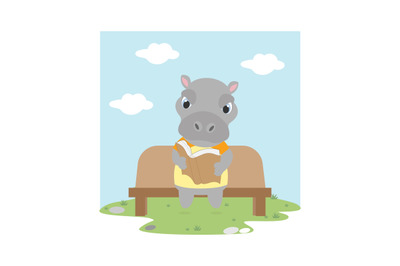 hippo reading a book