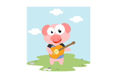 pig play guitar