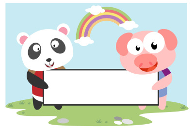 panda and pig hold white board