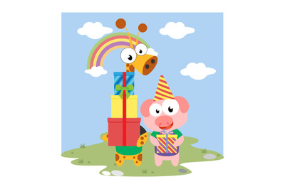 pig and giraffe birthday