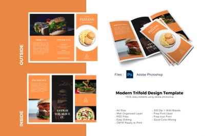 Pizzano trifold food business photoshop template