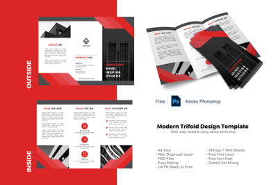 Modern red business trifold photoshop template