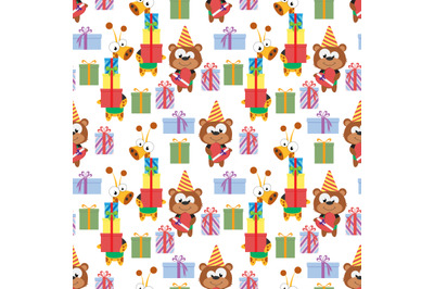 pattern of goraffe and bear cartoon