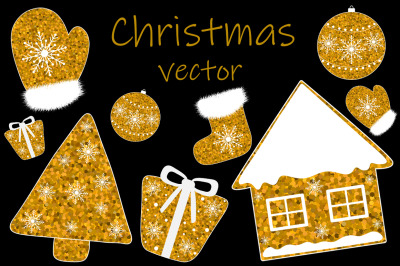 New Year golden vector. Christmas golden. Christmas SVG