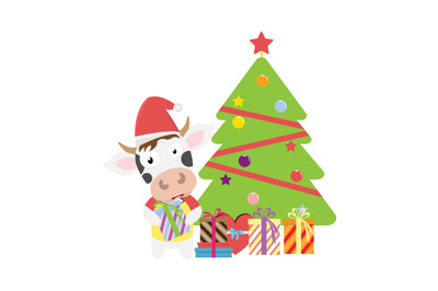 cow animal cartoon with gift