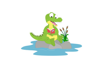 alligator reading a book