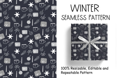 Christmas pattern with hygge winter elements