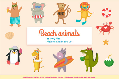 Summer Beach Animals clip art