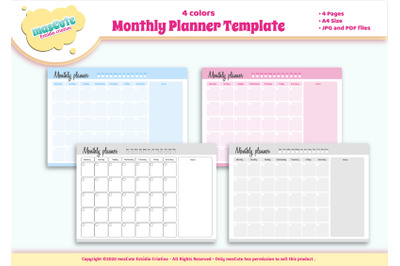 Monthly Planner template Printable Pages size A4