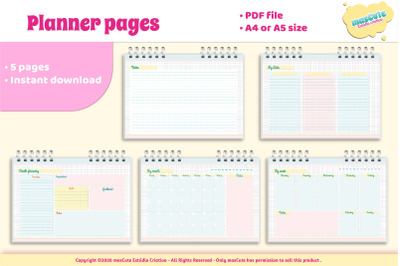 Planner template Printable Pages size A5 A4