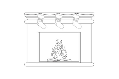 Christmas Fireplace Outline Icon Vector