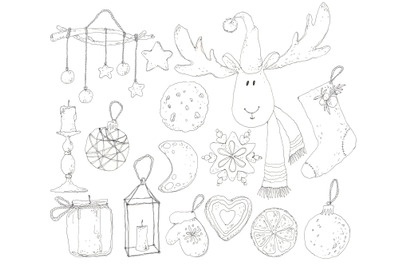 Graphic Christmas, New Year set with 15 design elements