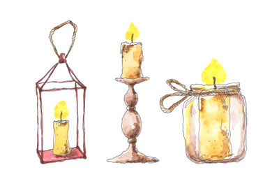 Candles hand drawn in watercolor
