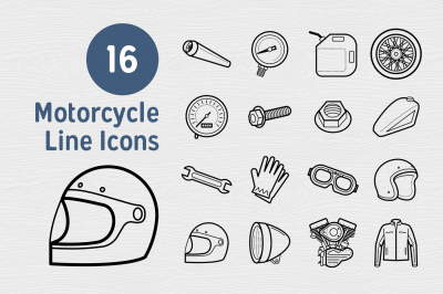 16 Motorcycle Line Icons