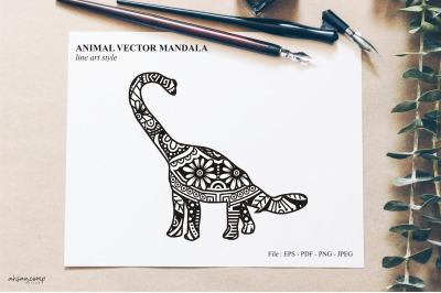 Dinos Mandala Vector Line Art Style