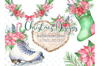 Watercolor Christmas clipart  winter frame   bouquet wreath design ska
