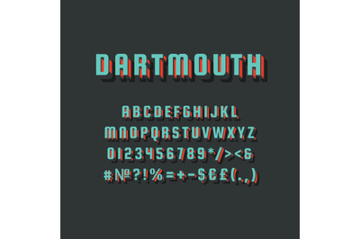 Dartmouth vintage 3d vector alphabet set