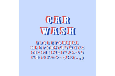 Car wash vintage 3d vector alphabet set