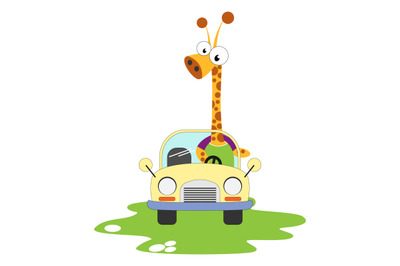 giraffe ride a car