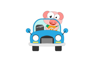 pig ride a car