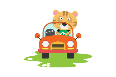 tiger ride a car