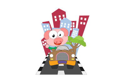 pig ride a car