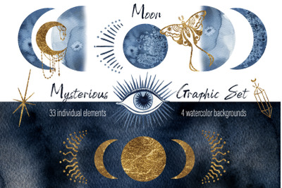 Watercolor moon clipart Magic mysterious space