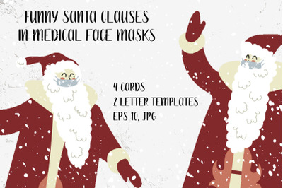 Santa Clauses in medical face masks during coronavirus
