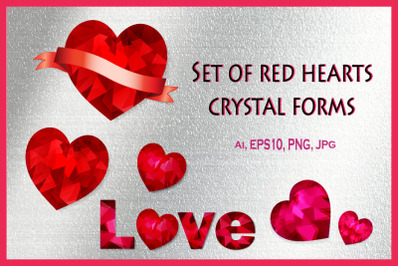 Set of red hearts crystal forms