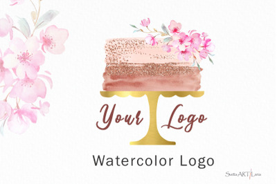 Premade Logo Cake Glitter, Watercolor Logo
