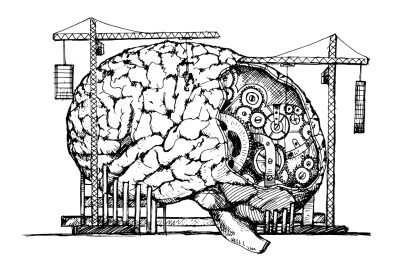 brain mechanism hand drawing vector