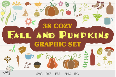 38 Cozy fall and pumpkins graphic set.