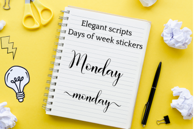 Black Days of the Week Script Stickers