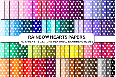 100 Hearts pattern digital papers, Hearts background papers