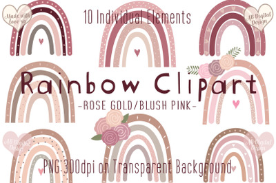 Rainbow Clipart Blush Pink &amp; Rose Gold, Baby Girl Nursery, Baby Shower