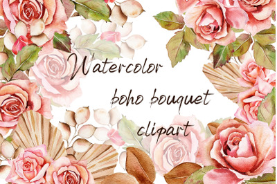 Watercolor bouquet pink roses