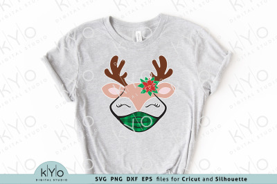 Christmas Reindeer with Mask and Poinsettia Svg