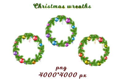 wreath of fir branches and shiny glitter Christmas balls