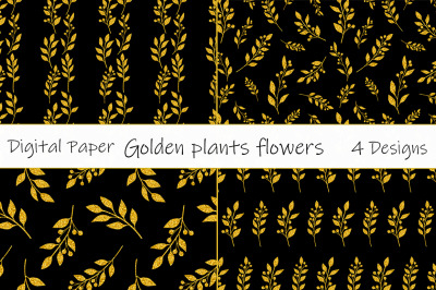 Flowers seamless pattern. Flowers print. Golden plants SVG.