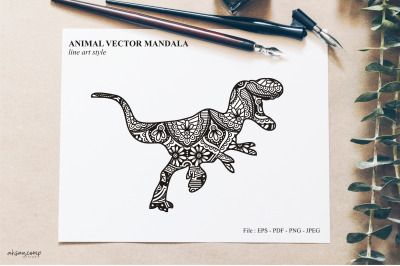 Dinos Mandala Vector Line Art Style