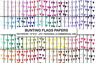 100 Bunting banners digital papers, Banners background paper