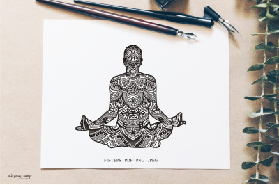 Yoga Mandala Vector Line Art Style