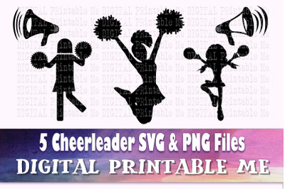 Cheerleader svg, Cheer Squad silhouette bundle, PNG, clip art, 5 Digit